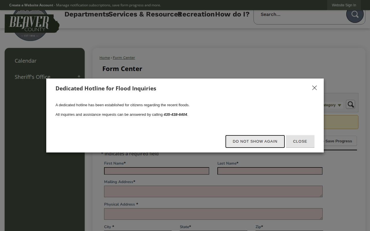Beaver County release record GRAMA request fields