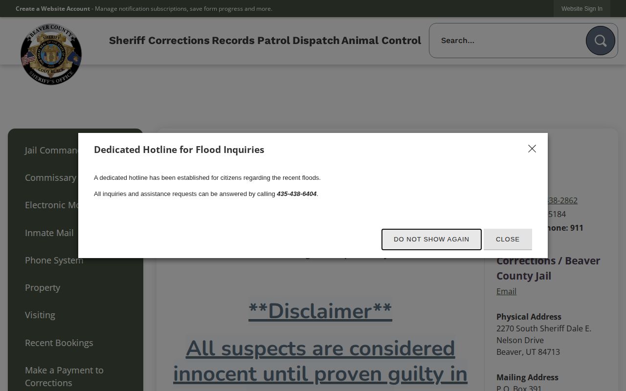 Beaver County recent booking display used to begin a release search