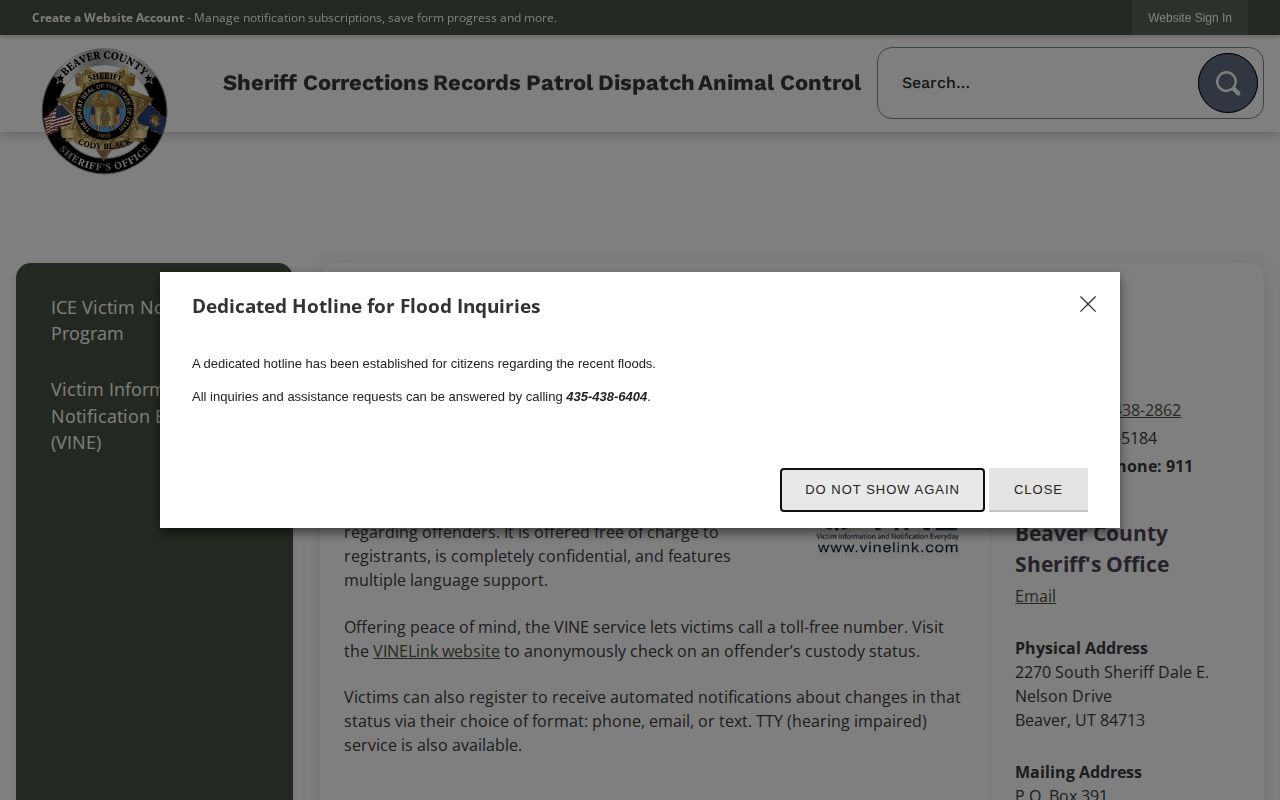 Beaver County local VINE release notification information